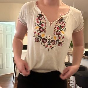 Hand embroidered flower shirt